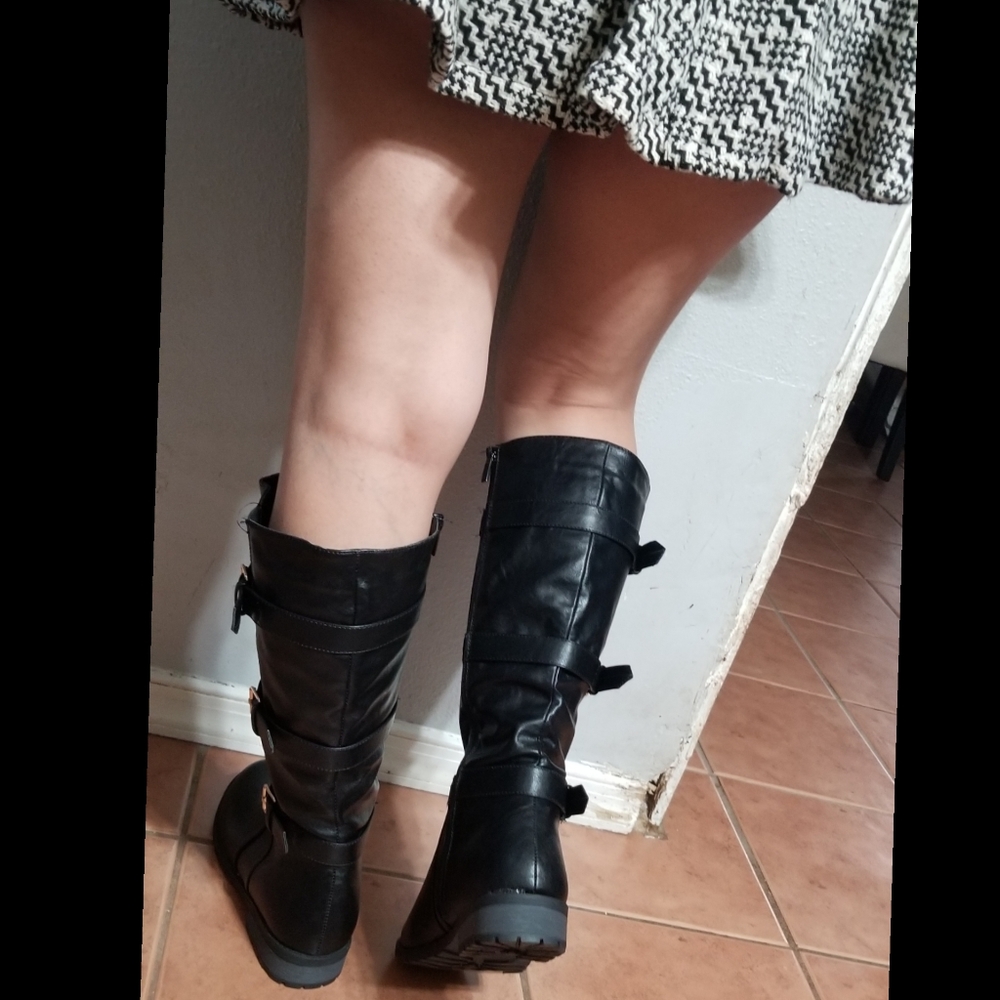 Alexa Buckle Knee High Motorcycle  Boots - Picture 4 of 9